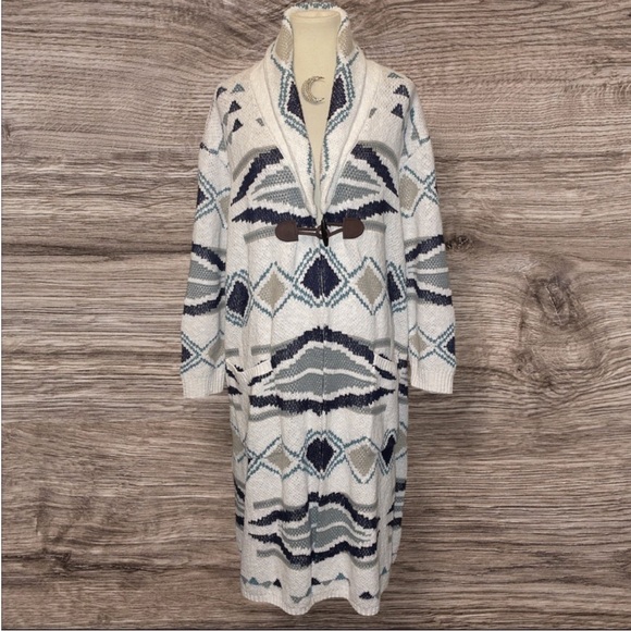 Coldwater Creek Taos Trails Southwestern Oatmeal Duster Knit Cardigan 1X VGUC - Picture 5 of 16